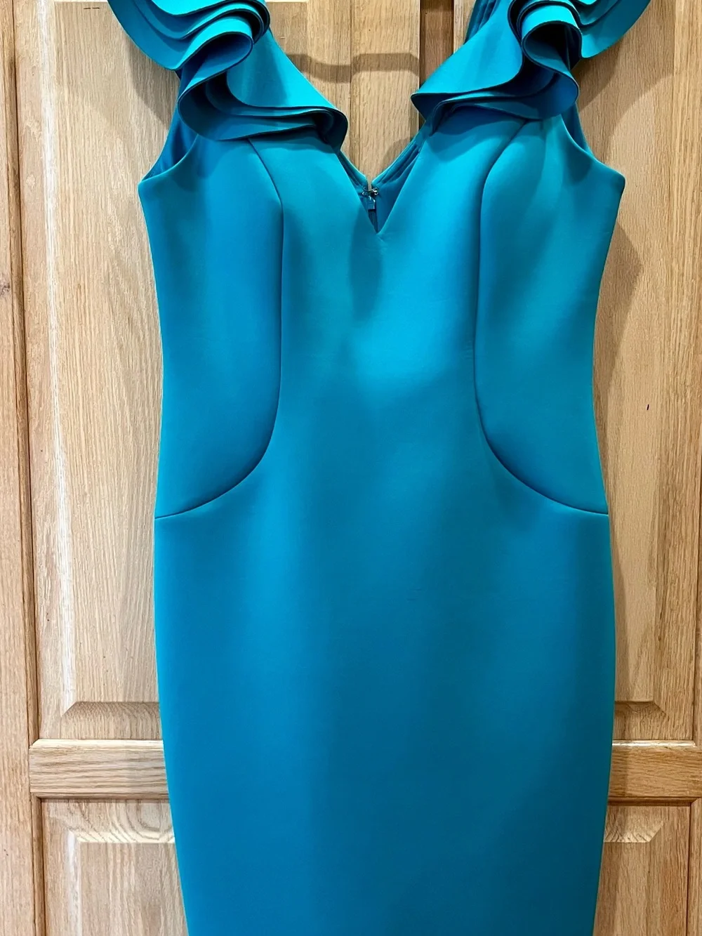 Eliza J Teal Ruffled-Shoulder Midi Sheath Dress - Picture 2 of 5